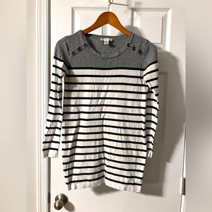 MOTHERHOOD MATERNITY Long Striped Gray, White, and Black Sweater - Size XS